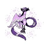  bird bird_focus claws full_body galarian_articuno galarian_form highres monochrome no_humans pixel_art pokemon pokemon_(creature) purple_theme simple_background sindorman solo white_background 