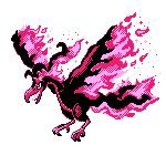  bird bird_focus claws fire flying full_body galarian_form galarian_moltres highres monochrome no_humans pink_theme pixel_art pokemon pokemon_(creature) simple_background sindorman solo white_background 