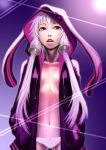  1girl breasts hair_ornament highres hood hoodie jacket long_hair looking_at_viewer open_mouth panties purple_eyes purple_hair short_hair_with_long_locks sidelocks solo soon twintails underwear vocaloid yuzuki_yukari 