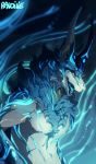  2020 blue_eyes blue_theme blue_tongue digital_media_(artwork) dragon fur furred_dragon open_mouth ravoilie teeth tongue wingless_dragon 