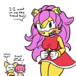  1:1 2020 amy_rose anthro archie_comics big_breasts biped blush breasts chiropteran clothed clothing cosplay dialogue digital_media_(artwork) ear_piercing english_text eulipotyphlan female fingers fur gloves green_eyes hair handwear hedgehog herpestid hi_res looking_at_viewer loshon mammal mina_mongoose mongoose open_mouth piercing rouge_the_bat simple_background sonic_the_hedgehog_(archie) sonic_the_hedgehog_(comics) sonic_the_hedgehog_(series) text thick_thighs video_games white_background yellow_body yellow_fur 