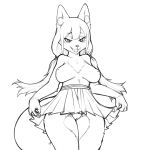  1:1 2020 alternate_version_at_source bottomwear breasts canid canine chest_tuft clothing female genitals hair hi_res inner_ear_fluff mammal nipples open_mouth pleated_skirt pussy rapel simple_background skirt solo tuft white_background 