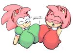  accessory amy_rose big_breasts breast_squish breasts bust_portrait classic_amy_rose classic_sonic_(universe) clothed clothing duo elchilenito eulipotyphlan eyelashes eyes_closed female hair_accessory hairband hedgehog hi_res mammal nipple_outline portrait smile sonic_the_hedgehog_(series) square_crossover squish text 
