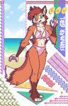  5_fingers anthro arm_tuft breasts brown_body brown_fur canid canine collarbone dipstick_tail elbow_tufts female fingers fox fur fur_tuft green_eyes hi_res hip_tuft leg_markings looking_at_viewer mammal markings megawolf77 midriff multicolored_body multicolored_fur multicolored_tail navel orange_body orange_fur pawpads pink_bikini socks_(marking) solo tan_body tan_fur tuft two_tone_bikini white_bikini 