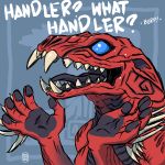  1:1 2019 5_fingers absurd_res capcom english_text fanged_wyvern fingers hi_res megawolf77 monster_hunter odogaron onomatopoeia open_mouth red_body sharp_teeth solo sound_effects teeth text tongue video_games 
