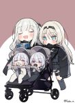  4girls ak-12_(girls_frontline) ak-15_(girls_frontline) an-94_(girls_frontline) baby baby_carrier blonde_hair blush closed_eyes defy_(girls_frontline) girls_frontline multiple_girls pacifier rpk-16_(girls_frontline) silver_hair tsuka younger 