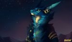  2020 ambiguous_gender anthro blue_body blue_fur detailed_background digital_media_(artwork) dragon ear_piercing ear_ring fur furred_dragon hi_res night outside piercing ravoilie sky solo star starry_sky 