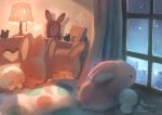  3others :o =_= afro ambiguous_gender animal animal_ears bed bunny bunny_ears clock commentary_request curtains indoors lamp manino_(mofuritaionaka) multiple_others night original signature sleeping star star_(sky) u_u under_covers window 