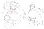  2020 anthro belly blush bodily_fluids bottomwear canid canine chisa_sa clothing clsoed_eyes duo humanoid_hands kemono male mammal moobs nipples overweight overweight_male pants shirt simple_background sweat topwear 