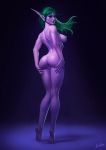  anus barefoot blizzard_entertainment butt elf evulchibi female genitals green_hair hair hi_res humanoid humanoid_pointy_ears long_hair looking_at_viewer looking_back night_elf nipples pussy solo toes video_games warcraft 
