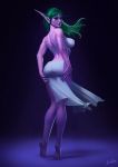  barefoot blizzard_entertainment butt elf evulchibi female green_hair hair hi_res humanoid humanoid_pointy_ears long_hair looking_at_viewer looking_back night_elf solo toes video_games warcraft 