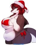  anthro belly big_breasts bikini breasts christmas clothing female fish green_eyes hat headgear headwear hi_res holidays marine mostly_nude nipple_outline overweight overweight_female santa_hat shark smile solo swimwear thick_tail thick_thighs tweedabop 