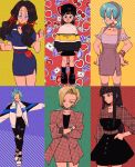  6+girls :d :o ;) alternate_costume android_18 apple arm_at_side arms_at_sides bangs bare_arms bare_legs bare_shoulders baseball_cap beige_legwear black_dress black_eyes black_footwear black_hair black_headwear black_legwear blonde_hair blue_background blue_dress blue_eyes blue_hair blunt_bangs bra_(dragon_ball) bracelet breasts bulma buttons capsule_corp casual character_name cherry cherry_background child choker clenched_hands clothes_writing collarbone collared_dress commentary contemporary cowboy_shot crossed_arms denim dragon_ball dragon_ball_(classic) dragon_ball_gt dragon_ball_z dress earrings english_commentary expressionless eyebrows_visible_through_hair eyelashes fanny_pack fashion fingernails food food_background formal fruit full_body gem green_background grin hair_between_eyes hair_ribbon hairband half-closed_eyes hand_in_pocket hands_on_hips hands_up hat head_tilt heart highres hime_cut image_sample jacket jeans jewelry kararai_raika legs_together letter long_hair long_sleeves looking_at_viewer looking_away looking_to_the_side love_letter mai_(dragon_ball) medium_breasts multiple_girls off_shoulder one_eye_closed open_mouth orange_background outstretched_arms overall_skirt pan_(dragon_ball) pants parted_lips phone pink_background plaid plaid_dress plaid_jacket polka_dot polka_dot_background pom_pom_(clothes) pom_pom_earrings red_background red_choker red_nails red_neckwear red_ribbon ribbon roller_skates ruby_(gemstone) shiny shiny_hair shirt shoes short_dress short_hair short_sleeves sidelocks signature simple_background skates smile sneakers socks standing straight_hair striped striped_background striped_hairband suit suit_jacket sweater thighhighs thighs torn_clothes torn_jeans torn_pants twintails twitter_sample unicorn unmoving_pattern v-shaped_eyebrows videl white_shirt yellow_background zettai_ryouiki 