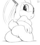  big_butt butt cream_the_rabbit female genitals lagomorph leporid looking_at_viewer looking_back mammal monochrome pussy rabbit simple_background solo sonic_the_hedgehog_(series) spreading thick_thighs wide_hips xylas 