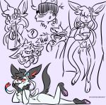  3_toes 4_fingers :&lt; ? animal_genitalia anthro anthroified balls barefoot bedroom_eyes biped blep blush bodily_fluids bow_tie clothing collage collar cute_fangs digital_media_(artwork) digitigrade eclairscollection eeveelution english_text eyes_closed fan_character fingers fluffy fluffy_chest fluffy_hair fully_sheathed fur genitals grey_body grey_fur grey_hair grey_tail hair hand_on_face hindpaw holding_object invalid_tag laugh leg_markings legwear lying male markings narrowed_eyes nintendo nude object_in_mouth offering_collar on_back on_front open_mouth orange_sclera paws pok&eacute;mon pok&eacute;mon_(species) pok&eacute;morph saliva seductive shaded sheath simple_background socks_(marking) solo stockings stretching sylveon teeth text toes tongue tongue_out video_games vr_headset white_body white_eyes white_fur 