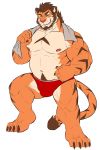  2018 4_toes 5_fingers anthro beard big_muscles body_hair brown_body brown_fur brown_hair bulge claws clothed clothing drks facial_hair felid fingers fur grin hair happy_trail hi_res hulooo male mammal multicolored_hair muscular muscular_male nipples one_eye_closed orange_body orange_fur pantherine pink_nipples pink_nose scar simple_background smile solo standing striped_body striped_fur stripes tiger toes topless towel towel_around_neck two_tone_hair underwear_only white_background white_body white_fur white_hair wink yellow_eyes 