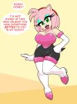  absurd_res alternate_costume amy_rose anthro big_breasts breasts cleavage clothed clothing cosplay digital_media_(artwork) eulipotyphlan eyelashes fangs female gem gloves green_eyes handwear hedgehog hi_res looking_at_viewer mammal simple_background solo sonic_the_hedgehog_(series) text thick_thighs video_games viktor2 wide_hips 