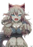 animal_ears blue_eyes blush breasts claw_pose claws cleavage dated gie large_breasts long_hair lost_saga monster_girl open_mouth signature simple_background tail werewolf white_background white_hair wolf_ears wolf_tail 
