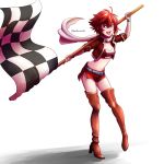  1girl boots checkered checkered_flag fire_emblem flag highres hinoka_(fire_emblem) race_queen red_eyes red_hair short_hair thigh_boots thighhighs will_(willanator93) 