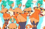  aqua_hair aqua_lipstick back bare_shoulders bent_over cerebella_(skullgirls) choker dejaguar dress eyeshadow facial_tattoo lipstick living_clothes makeup miniskirt one_eye_closed pointy_shoes purple_eyes shoes short_dress skirt skull skullgirls tattoo thighhighs 