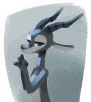  2020 ambiguous_gender antelope anthro blue_background blue_theme bovid chico_(fuel) clasped_hands facial_markings fuel_(artist) gazelle half-closed_eyes head_markings hi_res horn looking_at_viewer mammal markings monochrome narrowed_eyes simple_background solo white_background 