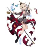  1girl banner blonde_hair blue_butterfly blue_eyes borchardt_c-93 bug butterfly c-93_(girls_frontline) damaged eyebrows_visible_through_hair flag girls_frontline gun handgun helmet insect loafers medal military military_uniform noco_(adamas) official_art pickelhaube pistol pleated_skirt red_legwear shoes skirt solo torn_clothes torn_skirt transparent_background trigger_discipline uniform weapon 
