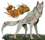  2020 amaterasu canid canine canis capcom deity digital_media_(artwork) female feral fire fur hi_res inkenginecompany_(artist) looking_at_viewer mammal markings simple_background solo video_games watermark white_body white_fur wolf ōkami 
