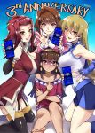  4girls bare_shoulders blonde_hair blue_eyes blush breasts brown_eyes brown_hair cellphone choker dark_skin dress elbow_gloves fingerless_gloves gloves highres izayoi_aki large_breasts long_hair mazaki_anzu mibry_(phrysm) multiple_girls open_mouth phone puffy_sleeves red_eyes red_hair sera short_hair short_sleeves sideboob skirt sleeveless smartphone tenjouin_asuka thighhighs yellow_eyes yuu-gi-ou yuu-gi-ou_5d&#039;s yuu-gi-ou_duel_links yuu-gi-ou_duel_monsters yuu-gi-ou_gx yuu-gi-ou_the_dark_side_of_dimensions 