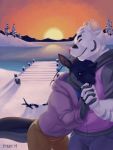  2019 anthro duo hand_holding hi_res horn hug male outside rinzy signature sky snow sun 