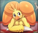  2020 absurd_res anthro avian beak big_butt blush breasts butt claws combusken digital_media_(artwork) feathers female hi_res huge_butt miso_souperstar nintendo non-mammal_breasts orange_body orange_feathers pok&eacute;mon pok&eacute;mon_(species) signature video_games yellow_body yellow_feathers 