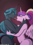  absurd_res anthro anthrofied arthropod blue_sclera breast_squish breasts breasts_frottage changeling dock duo embrace equid feathered_wings feathers female female/female french_kissing friendship_is_magic green_eyes green_hair hair hi_res horn kissing long_hair mammal multicolored_hair my_little_pony princess_cadance_(mlp) purple_eyes queen_chrysalis_(mlp) simple_background sketchybug squish winged_unicorn wings 
