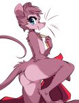  ambiguous_gender anthro blue_eyes buckteeth butt cape cheek_tuft clothing don_bluth facial_tuft female fur hi_res jewelry mammal mouse mrs._brisby murid murine necklace nude pink_nose rodent side_view simple_background solo teeth the_secret_of_nimh tsampikos tuft whiskers white_background 