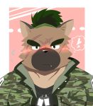  &lt;3 2020 anthro blush brown_body brown_fur canid canine canis clothing cute_fangs domestic_dog fur hi_res kemono kuroamekemo male mammal portrait scar shirt solo tokyo_afterschool_summoners topwear video_games yasuyori 