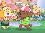  &lt;3 2018 animal_crossing archdan blonde_hair blush bone boney bottomwear bouquet brown_body brown_fur canid canine canis clothing domestic_dog dot_eyes earthbound_(series) english_text female fire_flower flora_fauna fur hair hat headgear headwear holding_object human isabelle_(animal_crossing) ivysaur lucas_(earthbound) male mammal nintendo open_mouth plant pok&eacute;mon pok&eacute;mon_(species) ramblin&#039;_evil_mushroom shirt shorts skirt smile speech_bubble super_smash_bros. t-shirt text topwear tree video_games yellow_body yellow_fur 