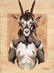  2020 antelope anthro bovid breasts female horn mammal nipples scale_(artist) solo traditional_media_(artwork) 