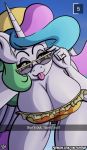  anthro big_breasts blep breasts cleavage clothed clothing equid female friendship_is_magic hi_res horn huge_breasts mammal my_little_pony princess_celestia_(mlp) sketchybug swimwear tongue tongue_out winged_unicorn wings 