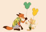  2018 anthro balloon black_nose br&#039;er_fox canid canine clothed clothing digital_drawing_(artwork) digital_media_(artwork) disney fox fur group hat headgear headwear hi_res male mammal nick_wilde simple_background song_of_the_south uochandayo young zootopia 