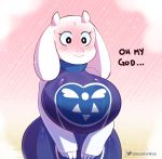  2019 absurd_res anthro big_breasts big_eyes biped black_eyes blush bodily_fluids boss_monster bovid breasts caprine clothed clothing dialogue dress english_text female floppy_ears fully_clothed fur hi_res horn huge_breasts light_fur mammal mature_female nervous pale_fur portrait purple_clothing purple_dress reaction_image signature smile solo somescrub standing sweat text three-quarter_portrait toriel undertale video_games white_body white_fur white_pupils wide_hips 