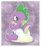  amile anthro blush bodily_fluids cub diaper dragon friendship_is_magic genital_fluids hi_res looking_at_viewer male my_little_pony sitting solo spike_(mlp) teeth tenerius urine wet_diaper wetting young 