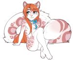  2020 accelo accelo_(character) bell blue_eyes chibi collar felid fur girly hair heterochromia long_tail looking_away mammal nude orange_hair pantherine pink_body pink_fur purple_eyes sitting snow_leopard solo white_body white_fur 