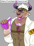  accessory bovid bovine cattle clothing coat edogast headband hi_res horn humor lab_coat male mammal muscular muscular_male poison shennong tokyo_afterschool_summoners topwear video_games 