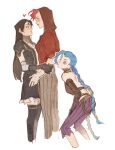  3girls arcane:_league_of_legends artist_name blue_hair blush braid braided_ponytail brown_hair caitlyn_(league_of_legends) drink drinking drinking_straw drinking_straw_in_mouth heart height_difference highres hood hug jinx_(league_of_legends) league_of_legends long_hair meme multiple_girls otp_and_the_third_wheel_best_friend_(meme) pink_hair ponytail siblings simple_background sisters velocesmells vi_(league_of_legends) white_background younger yuri 