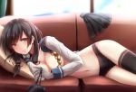  anthropomorphism black_hair bra clouds couch gloves isokaze_(kancolle) kantai_collection long_hair nuka_(nvkka) panties skirt sky thighhighs twintails underwear watermark 