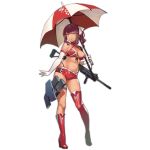  1girl alternate_costume asymmetrical_footwear bangs bikini bikini_under_clothes boots breasts cleavage criss-cross_halter dark_skin elbow_gloves fangdan_runiu full_body girls_frontline gloves gun hair_between_eyes hair_ribbon halterneck high_heel_boots high_heels holding holding_umbrella large_breasts long_hair looking_at_viewer midriff navel official_art one_side_up purple_hair race_queen red_bikini red_footwear red_shorts ribbon saiga-12 saiga-12_(girls_frontline) short_shorts shorts shotgun sidelocks single_boot single_thigh_boot skindentation solo stomach swimsuit thigh_strap thighhighs transparent_background umbrella weapon white_gloves white_legwear yellow_eyes 