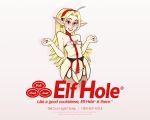  5:4 accessory blonde_hair breasts clothed clothing ear_piercing ear_ring elf english_text fake_advertisement female hair headband hi_res humanoid legwear long_hair parody piercing red_eyes skimpy small_breasts solo sparrow_(artist) statefarm stockings text 