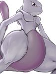  ambiguous_gender anthro hi_res kalk427 legendary_pok&eacute;mon long_tail low-angle_view mewtwo nintendo pok&eacute;mon pok&eacute;mon_(species) purple_body purple_eyes simple_background solo thick_thighs video_games white_background 