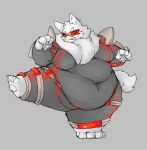  anthro belly big_belly bodysuit canid canine canis claws clenched_teeth clothed clothing eyewear fur hi_res kick love_handles male mammal moobs navel obese obese_male on_one_leg overweight overweight_male skinsuit solo standing teeth thick_thighs tight_clothing toe_claws visor white_body white_fur wide_hips wolf ガブ 