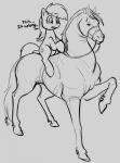  2019 ambiguous_gender banana cutie_mark duo earth_pony english_text equid equine female feral food friendship_is_magic fruit fur greyscale hair hi_res horse maddworld mammal monochrome my_little_pony nude plant pony reins riding riding_horse sketch text 