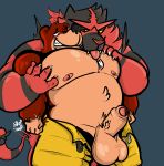  2019 anal anal_penetration balls banjo-kazooie banjo_(banjo-kazooie) belly belt big_balls big_pecs bodily_fluids bottomwear brown_body brown_fur claws clothed clothing drooling fangs from_behind_(disambiguation) front_view fur genitals hi_res incineroar inkedwaffle_(artist) jewelry looking_down male male/male mammal muscular necklace nintendo open_pants pants pec_grab pecs penetration penis pok&eacute;mon pok&eacute;mon_(species) rareware red_body red_fur saliva sex shorts simple_background standing teeth tongue topless torn_clothing uncut ursid vein veiny_penis video_games yellow_eyes 