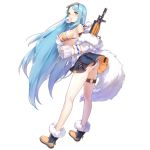  1girl alternate_costume arm_strap ass bangs bikini_top blue_hair boots breasts bubble_blowing eyewear_on_head from_side full_body fur_trim girls_frontline large_breasts long_hair looking_at_viewer m249_saw_(girls_frontline) o-ring off_shoulder official_art panties parted_bangs pleated_skirt pom_pom_(clothes) sheska_xue sideboob single_sidelock skirt sleeves_past_wrists solo star strap_gap sunglasses tattoo thigh_strap transparent_background underwear very_long_hair white_panties yellow_eyes 